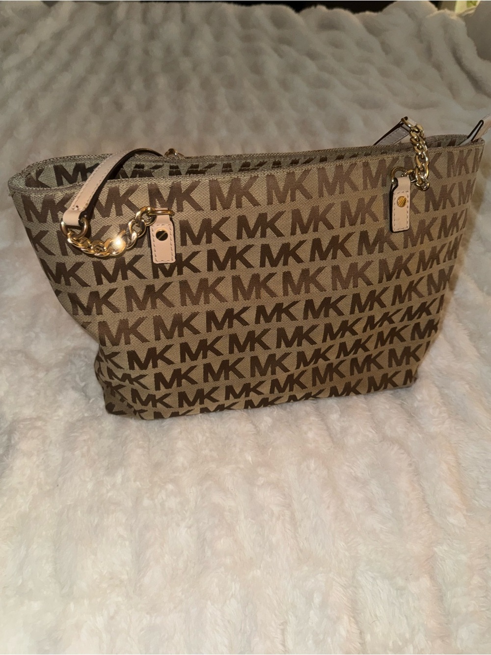 Michael Kors Tan Brown MK Logo Chain-Handle Tote
